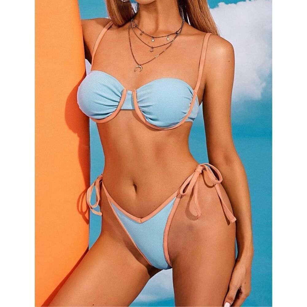 NWT M (US 6) ZAFUL Women's Underwire Bikini Floral High Cut Bikini Set